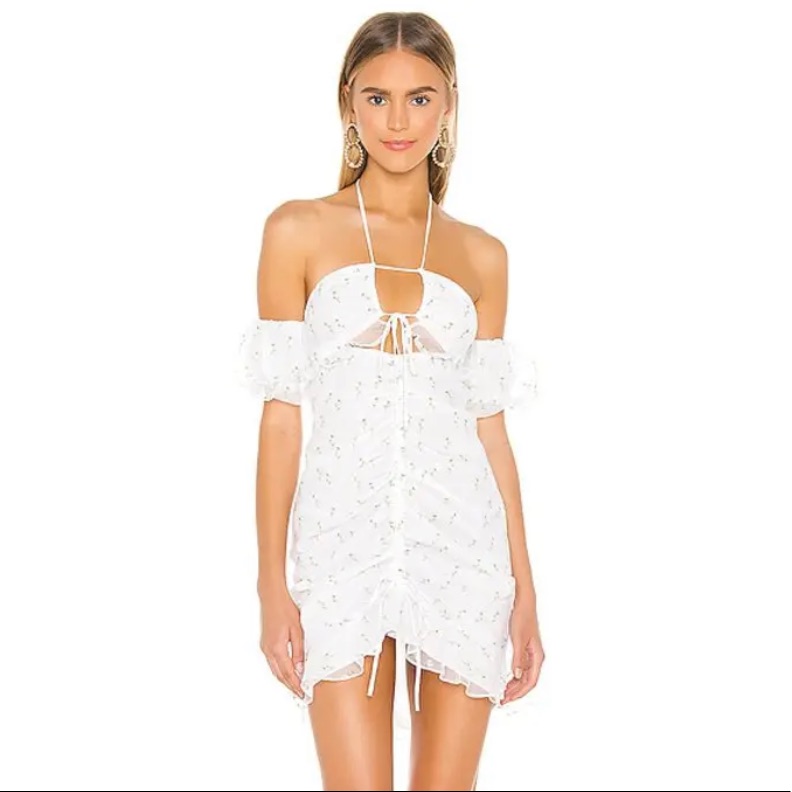 New For Love And Lemons X Revolve White Green Sand Dollar Mini Dress S